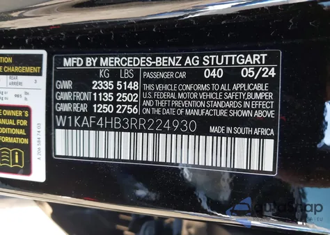 2024 Mercedes-Benz C 300 from USA, damaged, VIN W1KAF4HB3RR224930